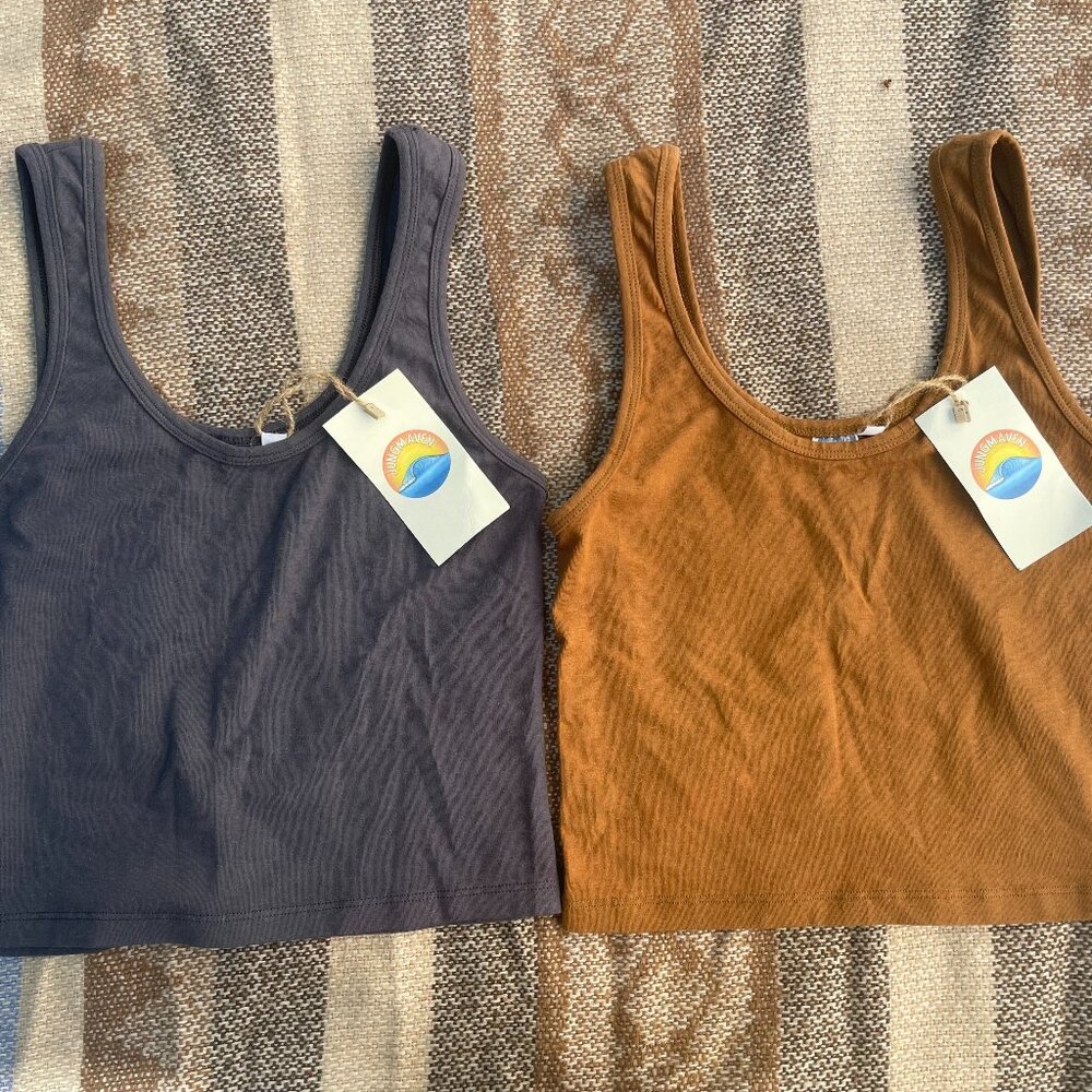 NWT Jungmaven tank tops, small, organic cotton, hemp, spandex, grey and copper
